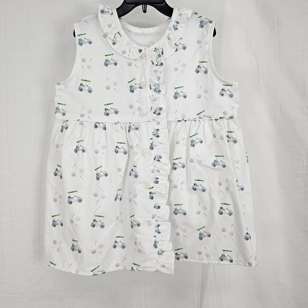 Mary & Grace Girls Size 7 White Ruffle Tunic Button Up Golfcart Clubs Balls
